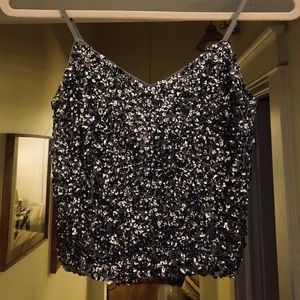 Cropped Sequin V-Neck Tank Top